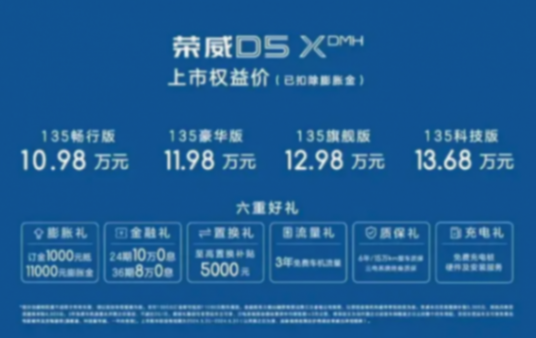 上汽榮威D5X DMH正式上市,全系標(biāo)配6kW外放電