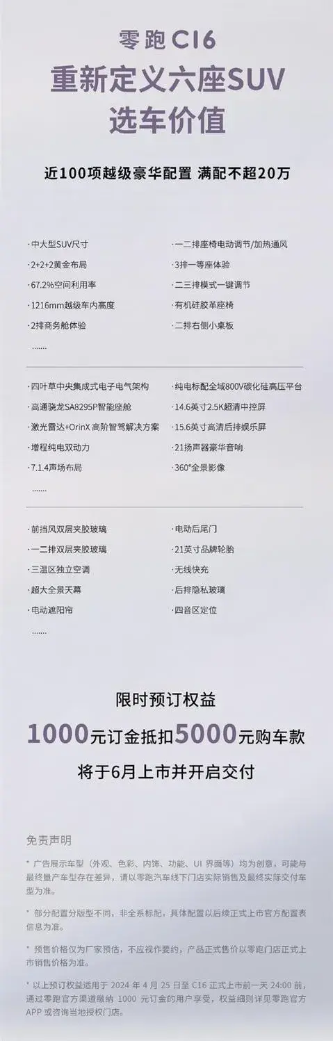 大6座“新物種 價格屠夫”預(yù)計滿配+選裝不到20萬,零跑C16將上市